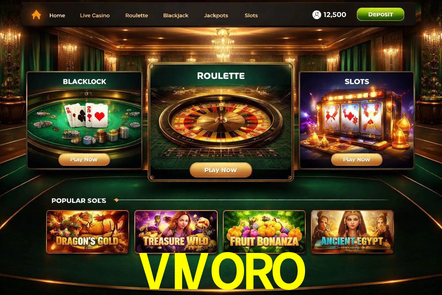 Vista de la plataforma VIVORO Casino mostrando categorías organizadas de juegos en línea